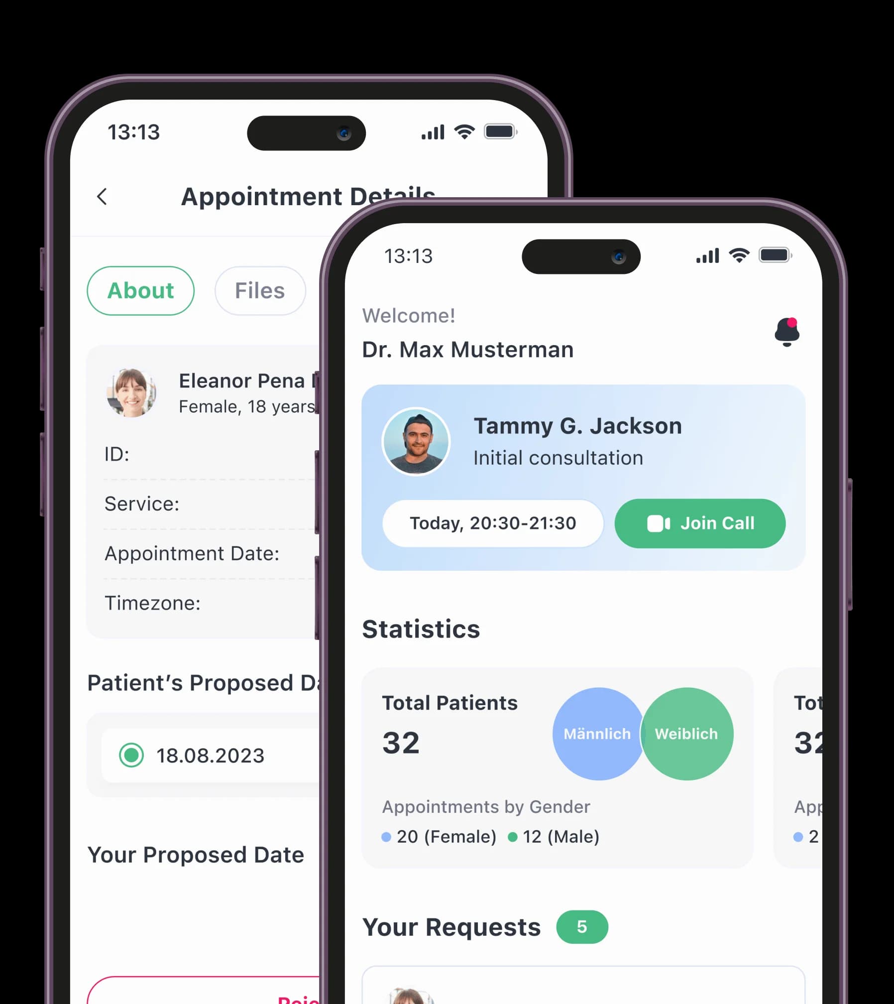 Image of two Phones with doctor appointment app.
