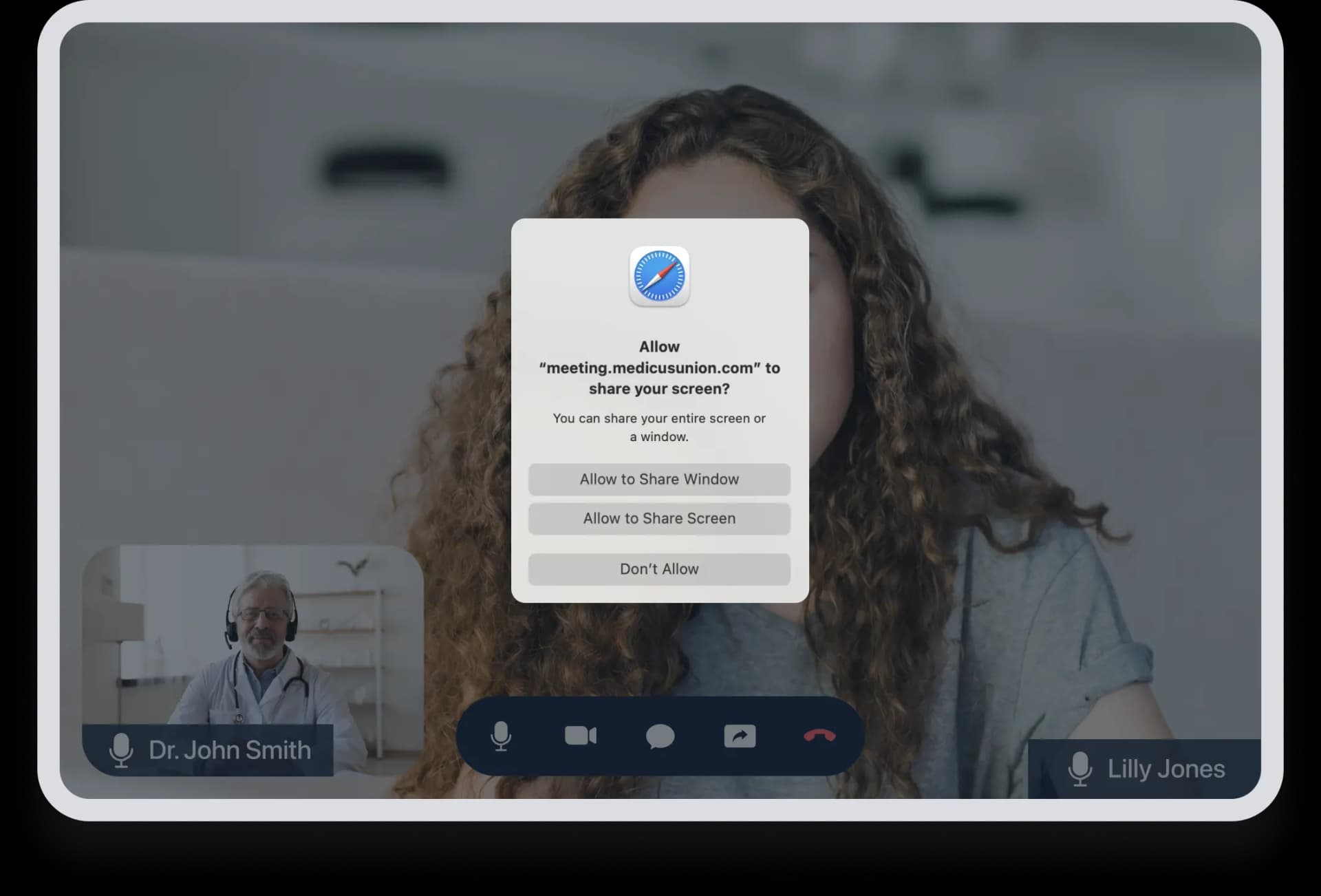 Easy video call screen with screen sharing option for remote medical image guidance.