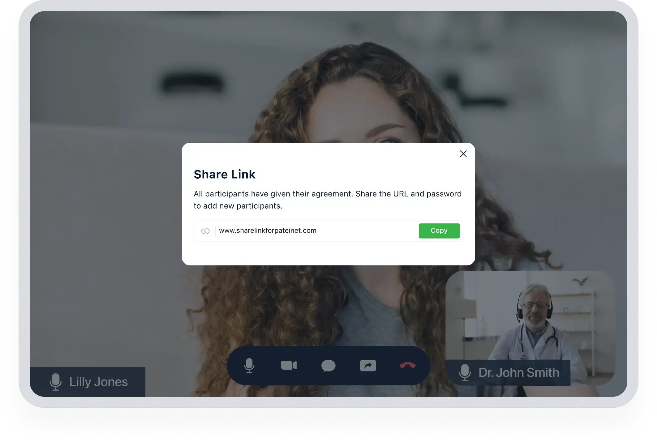 Invite new participants during the call by generating a link and password.